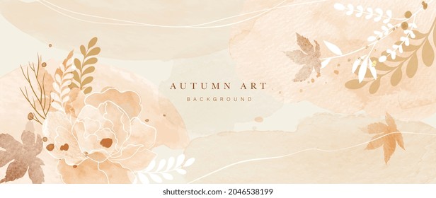 Autumn Background Vector Hand Painted Watercolor And Gold Brush Texture Flower And Botanical Leaves Hand Drawing Abstract Art Design For Wallpaper Wall Arts Cover  Wedding And  Invite Card  