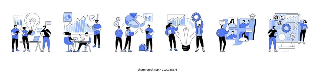 Team Communication Abstract Concept Vector Illustration Set Meeting And Brainstorm Online Meetup Corporate Presentation Creative Ideas And Solutions Teamwork Conference Call Abstract Metaphors