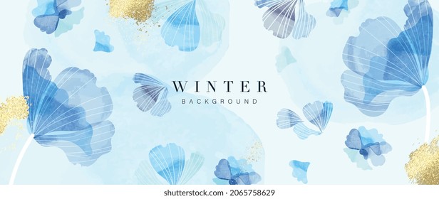 Watercolor Art Background Vector Wallpaper Design With Winter Flower Paint Brush Line Art Earth Tone Blue Pink Ivory Beige Watercolor Illustration For Prints Wall Art Cover And Invitation