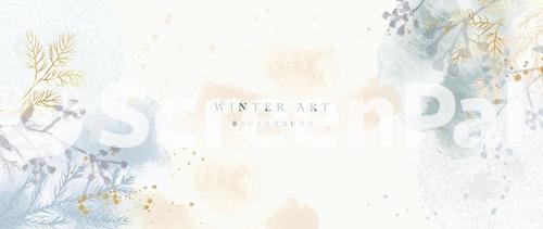 Winter Background Vector Hand Painted Watercolor And Gold Brush Texture Flower And Botanical Leaves Hand Drawing Abstract Art Design For Wallpaper Wall Arts Cover Wedding And  Invite Card 