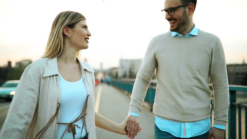 Carefree Smiling Couple In Love Dancing And Hugging Outdoor