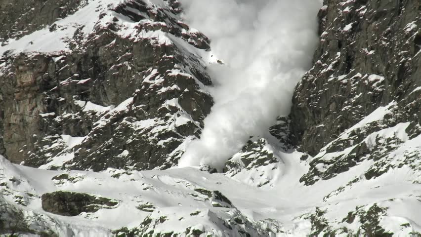 Snow Avalanche In The Mountains Alps Snow Falling From High Hills 