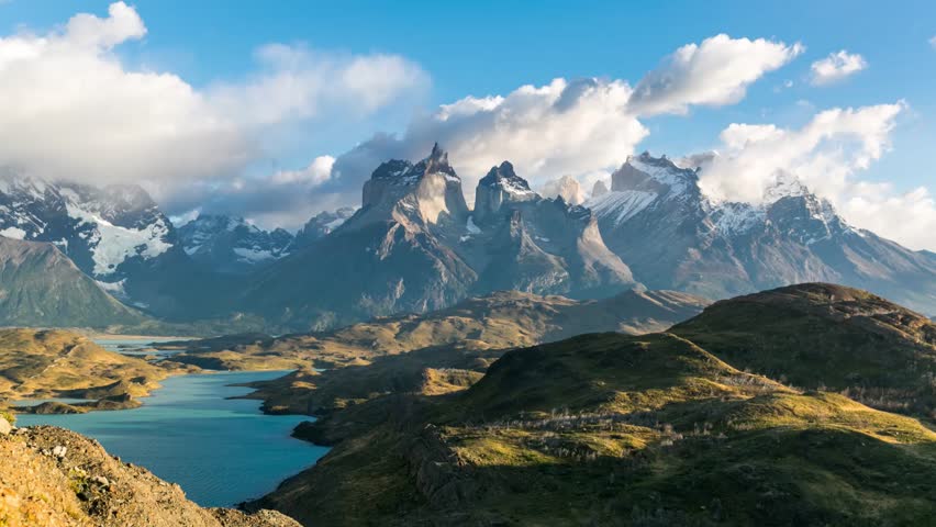 Timelapse View Of Cuernos Del Paine At Patagonia Chile