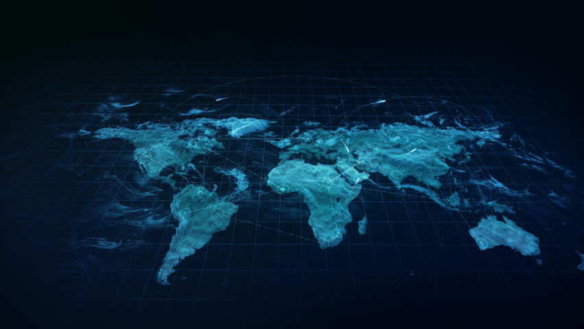 Ice Blue Sci Fi Movies Hologram Map Looped With The High Quality 3D Render Of Ways Of Connections And Paths Connecting Together Like High Technology Screen Map 