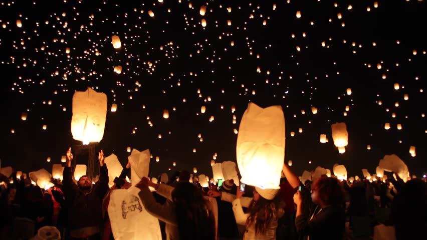 Multi Ethnic Friends Celebrate Lantern Festival Of Light