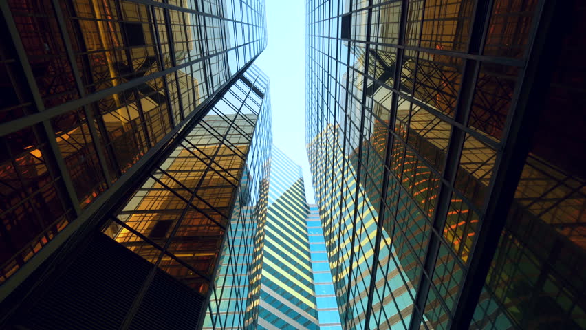 Modern Skyscrapers In Business District Against Blue Sky Futuristic Modern Architecture Building Financial Economy Growth Concept