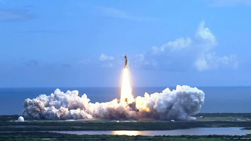 Space Shuttle Lifting Off Over The Water Rocket Launch