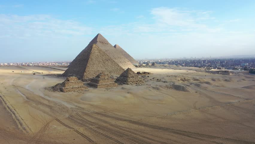 Aerial View Of Giza Pyramids Landscape Historical Egypt Pyramids Shot By Drone