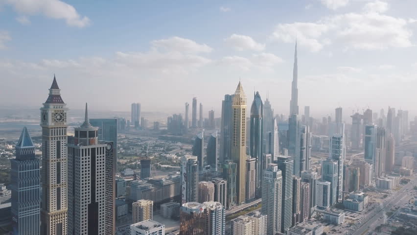 High Skyscrapers In The Center Of Dubai View From The Drone