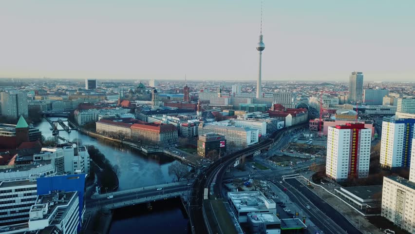 Berlin Germany Aerial Shot Of TV Tower On Alexanderplatz 