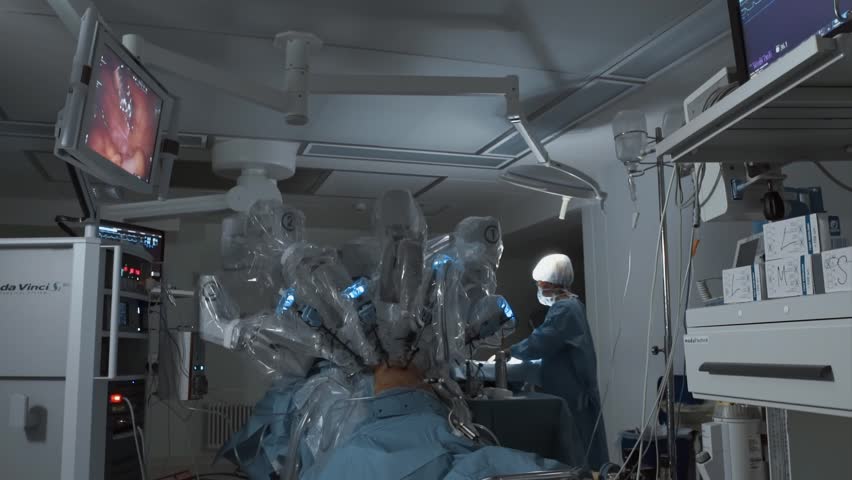 Operating Room Futuristic Medical Surgical Robot Cancerous Tumor Removal Surgery Modern Medical Equipment Robotic Arms Minimally Invasive Robotic Surgery Modern Medicine 