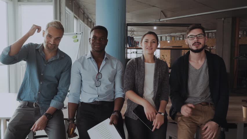 Multinational Team Of Business People Are Looking At The Camera Showing Thumbs Up Success International Business Friendly Working Environment Team Building