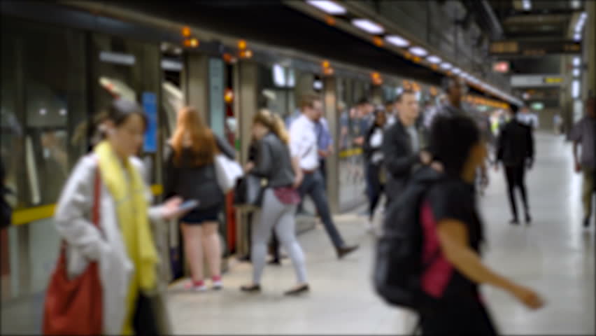 Commuter Crowd Of People In Underground Train Station   Commercially Usable