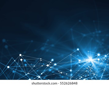 Abstract Connected Dots On Bright Blue Background Technology Concept