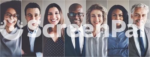 Collage Of Portraits Of An Ethnically Diverse And Mixed Age Group Of Focused Business Professionals