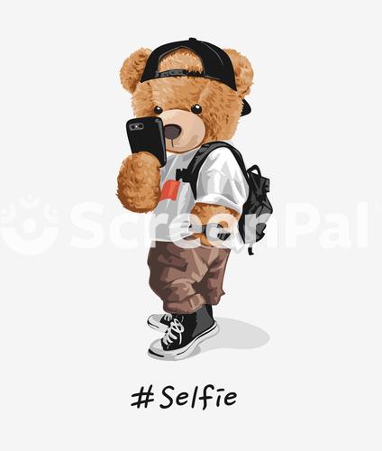 Cool Bear Toy Taking Selfie Illustration