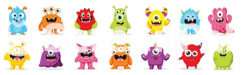 Cute  Monsters  Vector Set Kids Cartoon Character Design For Poster Baby Products Logo And Packaging Design