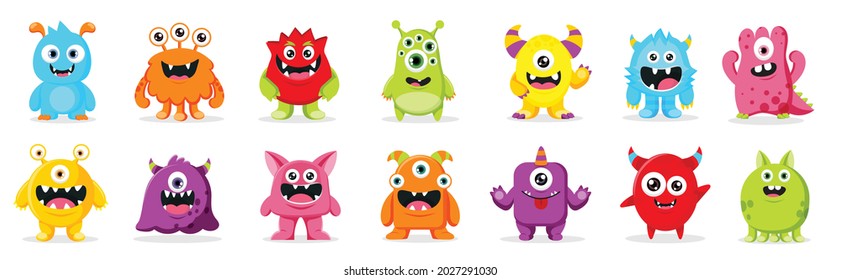 Cute  Monsters  Vector Set Kids Cartoon Character Design For Poster Baby Products Logo And Packaging Design