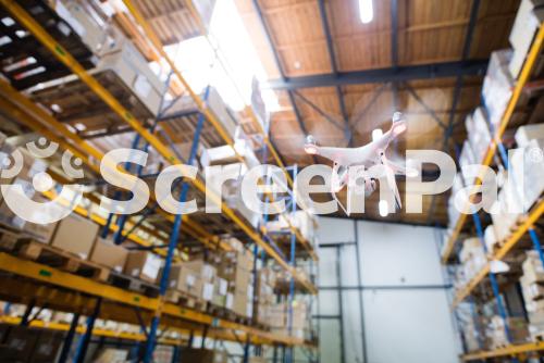 Drone Flying Inside The Warehouse