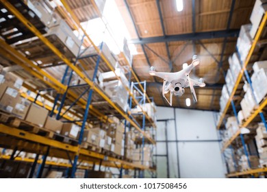 Drone Flying Inside The Warehouse