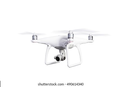 Flying Helicopter Drone With Camera Studio Shot Isolated