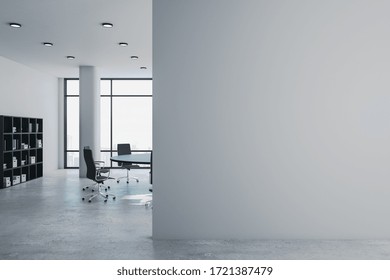 Luxury Meeting Room With Panoramic City View And  Blank Gray Wall Presentation And Corporate Concept 3D Rendering