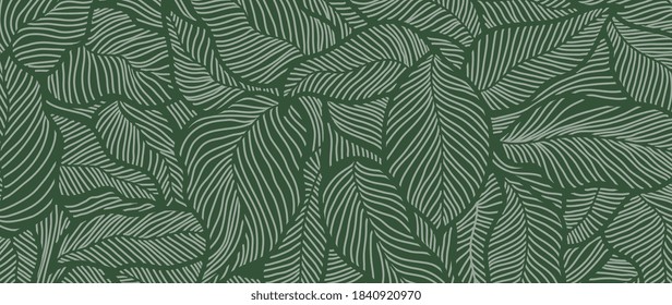 Luxury Nature Green Background Vector Floral Pattern Golden Split Leaf Philodendron Plant With Monstera Plant Line Arts Vector Illustration