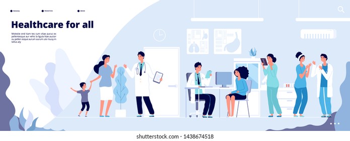 Medical Landing Page Online Clinical Consult With Diverse Doctors Healthcare Vector Concept Medical Doctor Clinic Consultation Webpage Medicine Hospital Illustration