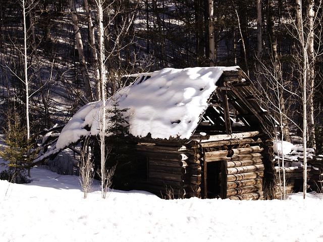 Old Log Cabin Winter Snow Nature