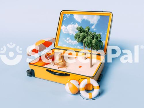 Paradise Beach In Travel Suitcase Summer Vacation Concept 3d Illustration