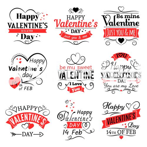 Vintage Valentines Day Vector Banners For Love Greeting Card Retro Valentine Logo Set