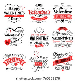 Vintage Valentines Day Vector Banners For Love Greeting Card Retro Valentine Logo Set