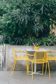 Yellow Metal Chair Near Green Leaf Plant