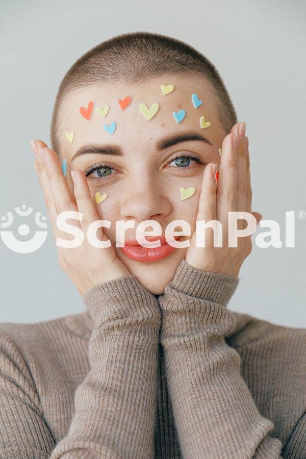 Young Positive Woman With Many Stickers On Face